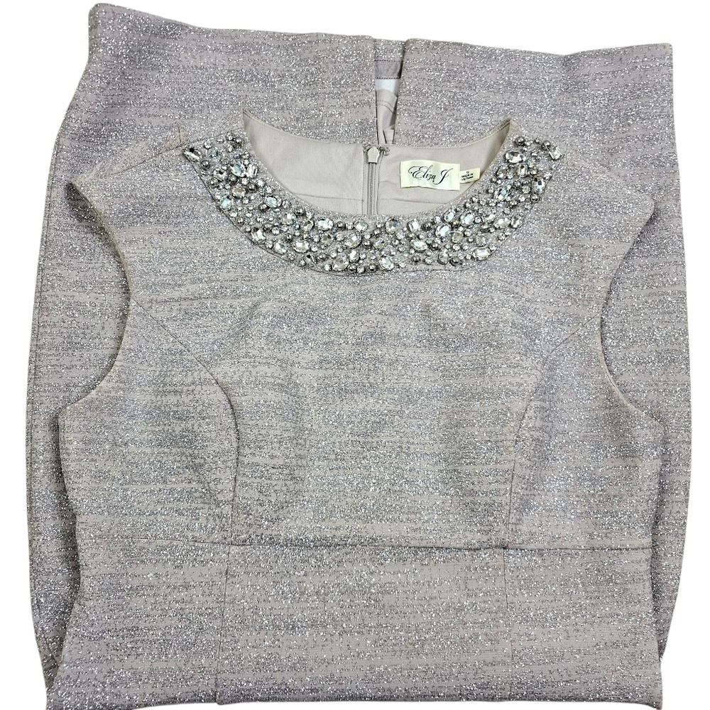 Eliza J Silver Metallic Glitter Sleeveless Cocktail Sheath Dress 12 NWOT Summer - Picture 6 of 8
